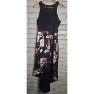 Unfocused Women's Dress Size 14 Black Floral Sleeveless High Low Hemline
